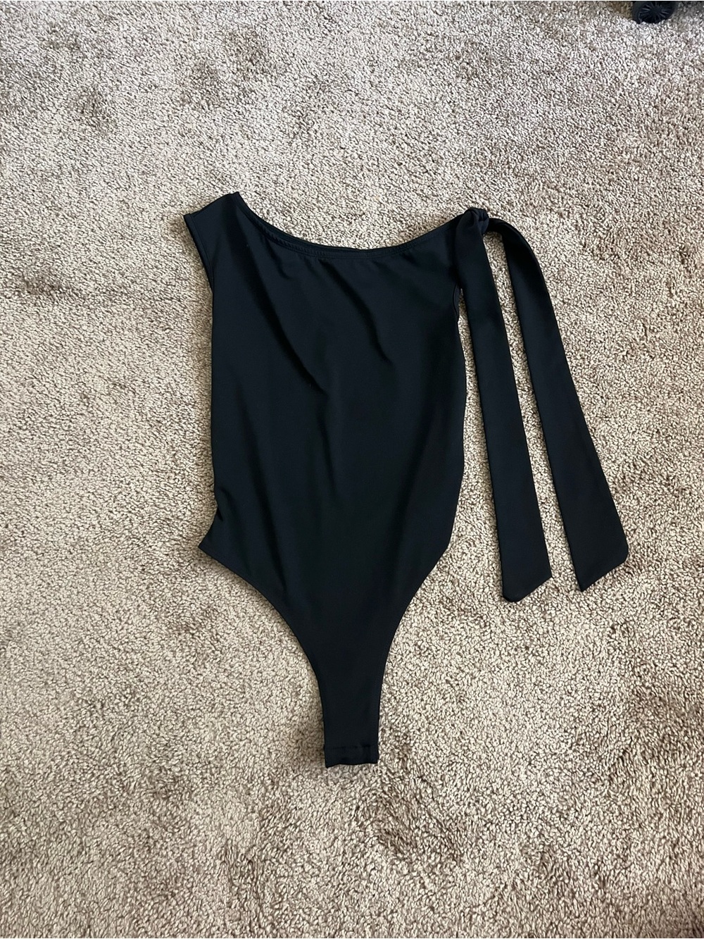 SHEIN Black One-Shoulder Women’s Bodysuit with Tie Strap